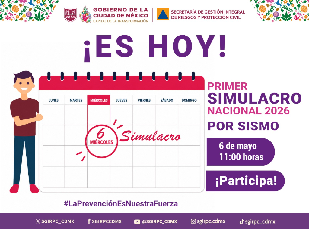 Baner anunciando Primer Simulacro Nacional 2026